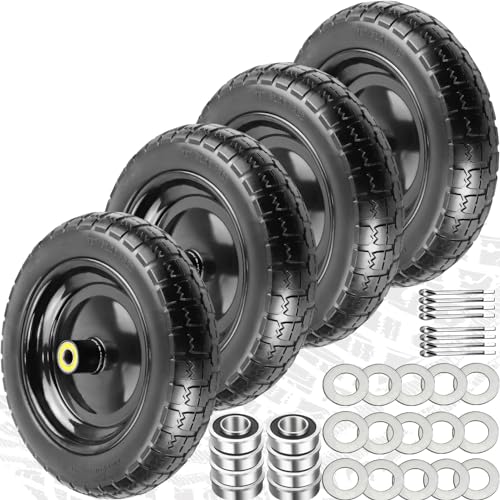 Upgraded 13" Flat Free Wheels Replacement for GOR Garden Cart Tires and Wheels, 4.00-6 Solid Tires and Wheels with 5/8"Bearings, 13" No Flat Wheels for GOR Garden Carts/Hand Trucks/Garden Carts