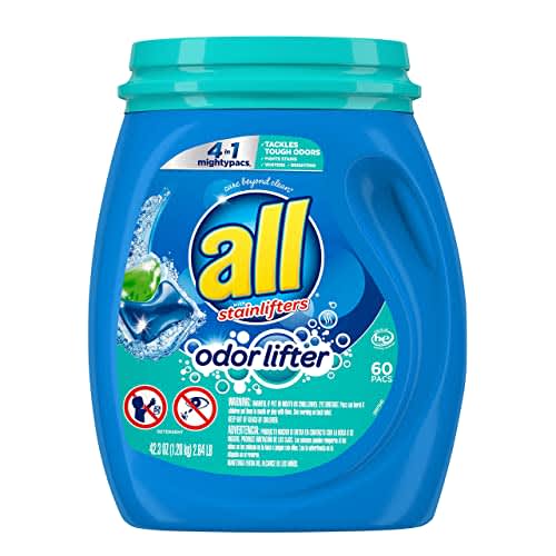 all Mighty Pacs Laundry Detergent, Odor Lifter, Tackles Tough Odors for Sporty Families, Tub, 60 Count