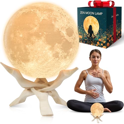 Zen Moon Lamp - Visual Meditation Light for Relaxation and Mindfulness - Guided Breathing Night Light - Spiritual Birthday Gifts for Women - Celestial Astrology Decor for Bedroom (5.5 inch)