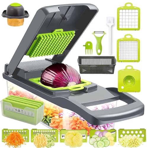 Picador de verduras, accesorios de cocina 17 en 1, picador de ensalada de alimentos, cortador de verduras, mandolina, picador de verduras de cebolla con contenedor, cortador de verduras, caja de