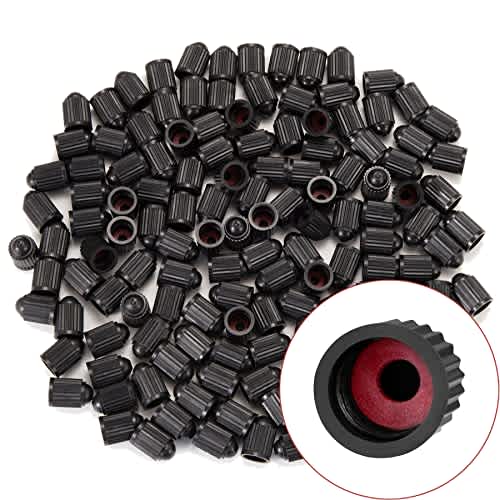 KURAMI Tire Valve Stem Caps 200 Pcs,Black Plastic Valve Caps with Sealing Ring,Valve Stem Caps General for Cars,Bicycles,Motorcycles,Trolleys and Trucks