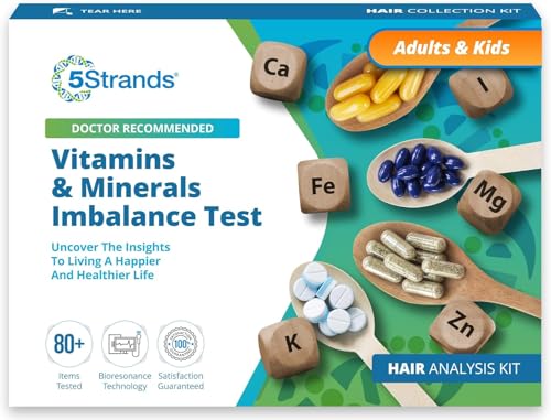 5Strands Nutrition Deficiency Test, 83 Vitamins, Minerals, Amino Acid Imbalances Tested, at Home Nutrition Test for Adults & Kids, Hair Analysis, Results in 5 Days