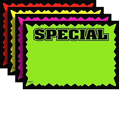 7" x 11" Special Rectangular Fluorescent Burst Neon Retail Sign Cards - Multi-Pack - 100 Total Cards