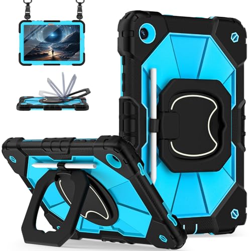 Scnioy for Galaxy Tab A9 Plus Case 11 Inch, Rugged Case for Samsung Galaxy A9+ Tablet Case with Screen Protector 360 Rotating Stand Shoulder Strap Pen Holder, 2023 Model(SM-X210/X216/218), Black Blue