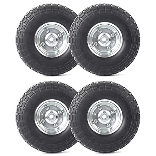 AR-PRO (4-Pack) 10-Inch Solid Rubber Tire Wheels - Replacement 4.10/3.50-4" Flat Free Tire with 5/8" Bearings, 2.2" Offset Hub - Perfect for Lawn Garden Cart, Hand Truck, Wheelbarrow, Utility Cart