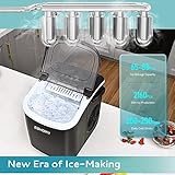 EUHOMY - Máquina de hacer hielo con asa, portátil con cesta y cuchara, autolimpiante, produce 26 lb en 24 h, 9 cubos de hielo listos en 6 min, para el hogar, cocina, camping y casa rodante, negro