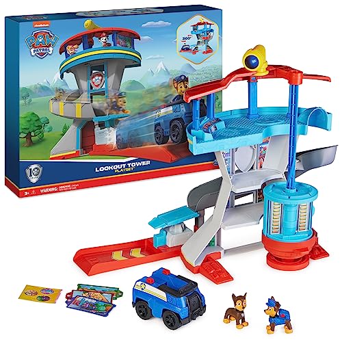 Paw Patrol Lookout Tower Playset with Toy Car Launcher, 2 Chase Action Figures, Chase’s Police Cruiser and Accessories, Kids Toys for Ages 3 and up