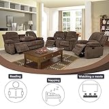 Juego de sofá reclinable manual, juego de sofá reclinable de microfibra, moderno juego de muebles de sala de estar, sillón reclinable para sala de estar, oficina en casa (marrón, juego de 3 piezas)