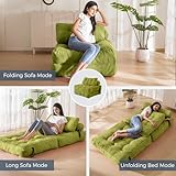 MAXYOYO Sofá cama tipo sillón, convertible, plegable y portátil, con almohada y colchón plegable con soporte para la espalda, cómodo, al piso, para sala de estar y dormitorio, verde, individual