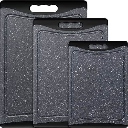 Tablas de cortar extra grandes, tablas de cortar de plástico para cocina (juego de 3), gris oscuro