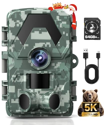 EBXDW Cámara Trail - Cámara de juego 5K 60MP con ángulo amplio de 130°, activación de movimiento de 0.05s, visión nocturna impermeable IP66 con LED infrarrojos sin brillo para cámara de vida silvestre