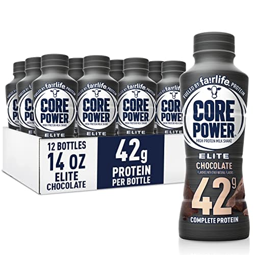 Core Power Shakes de proteínas altas (42 g), chocolate, listo para beber para la recuperación de entrenamiento, botellas de 14 fl oz (paquete de 12)