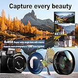 Mo 4K Digital Cameras for Photography, 48 MP Vlogging Camera for YouTube with 180° Flip Screen,16X Digital Zoom,Flash & Autofocus,52mm Wide Angle & Macro Lens,2 Batteries,32GB SD Card(S100,Black)