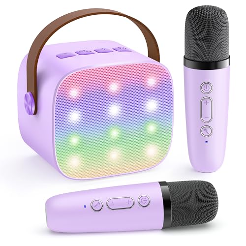 YLL Mini máquina de karaoke para niños con 2 micrófonos, regalos de karaoke para niñas de 4, 5, 6, 7, 8, 9, 10, 12 años + años, juguete de Navidad para niñas de 4 a 12 años (morado)