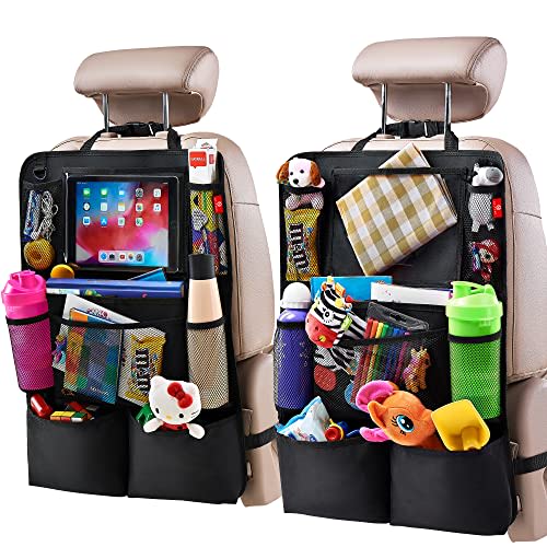 Helteko Backseat Car Organizer, Kick Mats Back Seat Protector with Touch Screen Tablet Holder, Back Seat Organizer for Kids, Travel Accessories with 9 Storage Pockets 2 Pack, Black