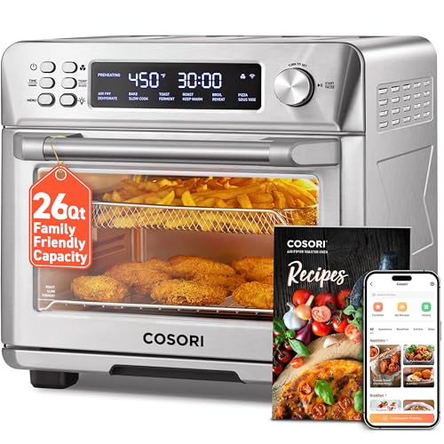 COSORI Smart - Combo de horno tostador y freidora de aire 11 en 1, encimera de horno de convección Airfryer, hornear, asar, recalentar, asar, deshidratar, 94 recetas y 3 accesorios, 26 cuartos de