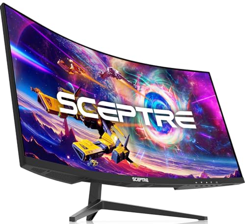 Sceptre - Monitor curvado de 30 pulgadas para videojuegos, 21:9, 2560 x 1080, ultraancho, ultradelgado, HDMI, DisplayPort, hasta 200 Hz, altavoces integrados, color negro metalizado (C305B-200UN1)