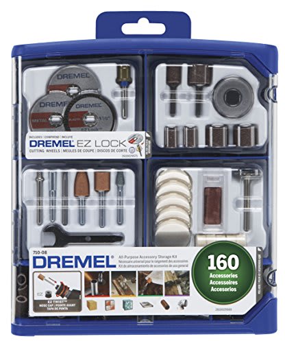 Dremel 710-08 - Kit de 160 accesorios para herramientas rotativas, tecnología EZ Lock, mango de 1/8”, brocas de corte, disco pulidor y compuesto, disco de lijado y tambor, para tallar, afilar y grabar