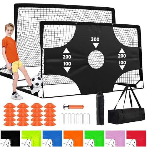 Fololicx Soccer Goals for Backyard, 2 of 6x4ft Kids Soccer Net Training Equipment, Portable Pop Up Toddler Soccer Goal with Soccer Ball, Scoring Target Cloth, and Cones - Fun Youth Outdoor Games