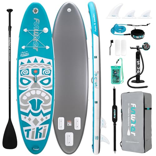 FunWater Inflatable 10'6×33"×6" Ultra-Light (17.6lbs) SUP for All Skill Levels Everything Included with Stand Up Paddle Board, Adj Floating Paddles, Pump, ISUP Travel Backpack, Leash,Waterproof Bag