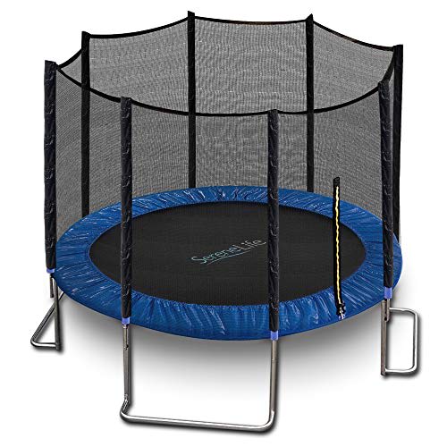 SereneLife Trampolín de 10 pies para exteriores – Trampolín resistente para niños y adultos con amplia superficie de salto, patas estables en forma de L, red de seguridad, aprobado por ASTM, soporta