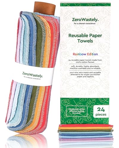 Toallas de papel reutilizables, paquete económico de 24 toallas sin papel. 100% algodón, súper suaves, absorbentes, lavables y hechas para durar, reducir menos desperdicios con nuestro paño de