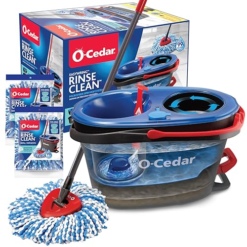 O-Cedar RinseClean Spin Mop & Bucket System + 2 Extra Mop Heads| Clean with Clean Water | Removes 99% of Bacteria