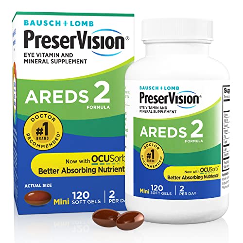 PreserVision AREDS 2 - Suplemento vitamínico y mineral para los ojos, contiene luteína, vitamina C, zeaxantina, zinc y vitamina E, 120 cápsulas blandas (el envase puede variar)