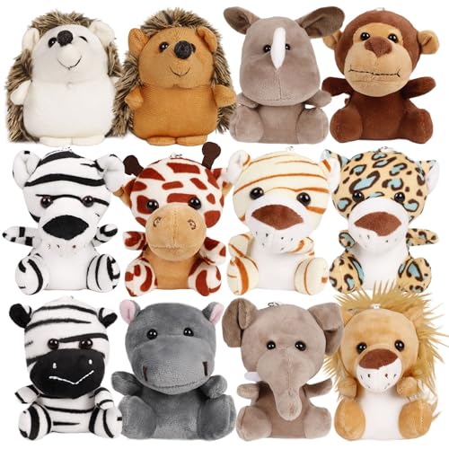 Spoilu Small Stuffed Animals Bulk, 12 Pieces Cute Plushies, 4.5 Inch Mini Forest Animal Plush Toys, Party Favors, Stocking Stuffers for Kids