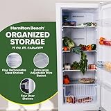 Hamilton Beach HZ8971 - Refrigerador/congelador convertible vertical de 17 pies cúbicos sin congelación, puerta reversible, estantes de vidrio extraíbles, luz interior LED, color blanco