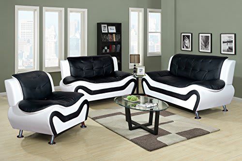 Beverly Fine Furniture Juego de sofá moderno Aldo de 3 piezas, negro/blanco