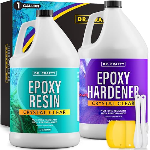 DR CRAFTY Clear Epoxy Resin - Table Top Epoxy Resin Kit - Clear Epoxy Resin for Resin Molds, Table Top, Art Resin, Craft, Jewelry Casting, DIY, Tumblers & Wood - 2 Part Resin Kit (1 Gallon)