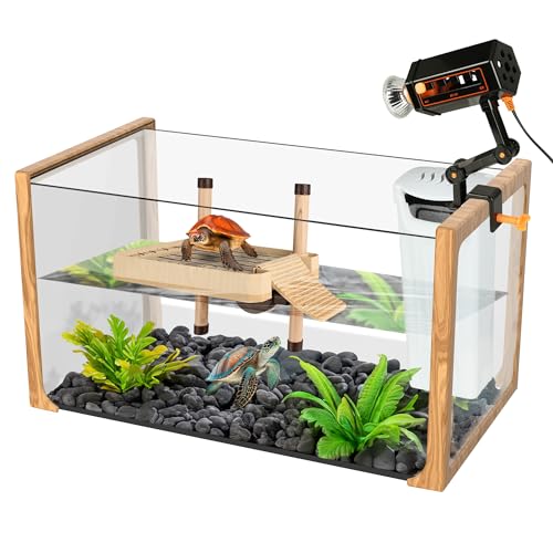 ZENO Kit de acuario de tortugas – Nuevo 2024 – Tanque de tortugas acuáticas con filtro y luz + plataforma para tomar tortugas, tanque de tortuga pequeño para bebé y tortuga juvenil, kit de iniciación