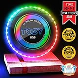 TOSY Disco volador de 16 millones de colores, 36 LED RGB, extremadamente brillante, modos inteligentes, innumerables estilos, luz automática, recargable, regalo perfecto de cumpleaños y campamento