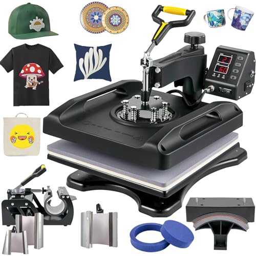 VEVOR Heat Press Machine 8 in 1 Combo 15x15 Inch, 360° Swing Away Digital Tshirt Press Machine, Clamshell Sublimation Heat Press for Printing T-Shirt Hat Mug Plate Vinyl, Heat Transfer Projects