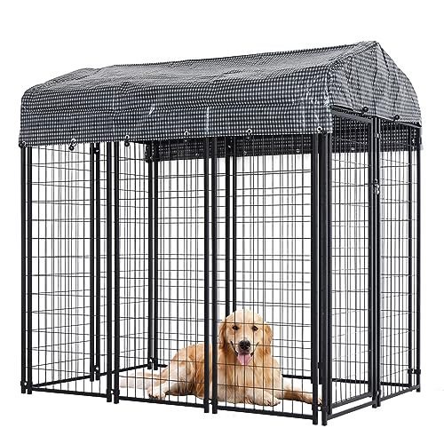 Large Dog Kennel Outside Expandable Outdoor Pet Pens Dogs Run Enclosure Animal Hutch Metal Coop Fence with Roof Cover Black (6'L x 4'W x 6'H)