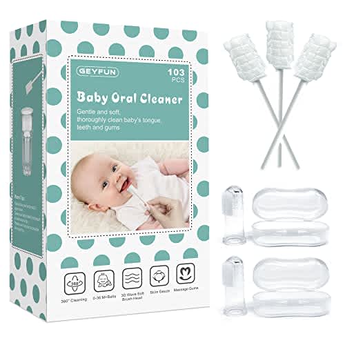 Limpiador de lengua de bebé, limpiador bucal para recién nacido, limpiador de lengua desechable, para bebés de 0 a 36 meses + cepillo de dientes de 2 dedos con estuche