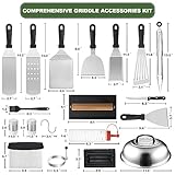 Juego de 35 accesorios para parrilla, juego de accesorios para parrilla de parte superior plana para Blackstone y Camp Chef, juego de espátulas para parrilla con espátulas ampliadas, cubierta de