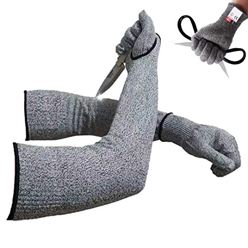 ANLONGLI Cut Resistant Sleeves Proof Gloves,18-Inch Cut Resistant Knit Sleeves grade 5 anti-cut Safety Glove,1 set Anti-cut arm cover for Kitchen Butcher Outdoor Work Protective Hands