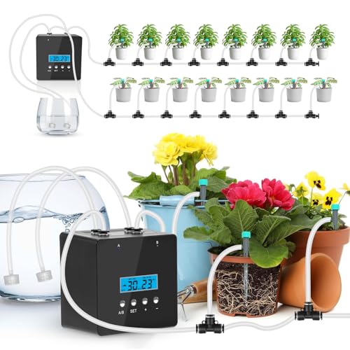 Indoor Plant Watering Device, Automatic Drip Irrigation Kit,Self Watering System for 20 Potted Plants, Built-in 2 self-Priming Pumps, 30 Days programmable Timer