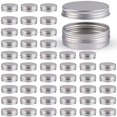 OBKJJ 48 latas redondas de aluminio con tapa, latas de metal de 2 onzas, recipientes para velas de alimentos con tapas de rosca para manualidades, almacenamiento de alimentos, bricolaje (plateado)