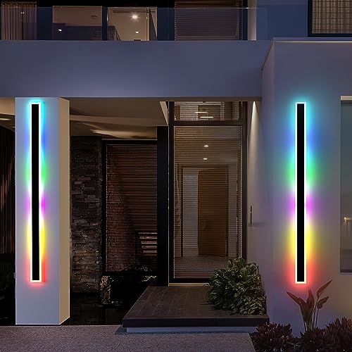 Luces de pared modernas para exteriores, paquete de 2 apliques de pared de 60 pulgadas de largo, accesorios de iluminación LED para exteriores, luz de pared larga de 24 W, impermeable, IP65, aplique