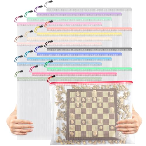 Umriox 16 Pack Large Zipper Bags 16.9x12.4 in, Mesh Zipper Document Pouch for Organizing, Storage Bags with Zipper for Board Game, Puzzles, Sewing Project, Travel Supplies