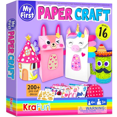 KRAFUN My First Unicorn Bunny Kit de manualidades de papel para niños pequeños y niñas de 3 a 8 años de edad, incluye 18 bonitos proyectos de manualidades y manualidades, caja de suministros de