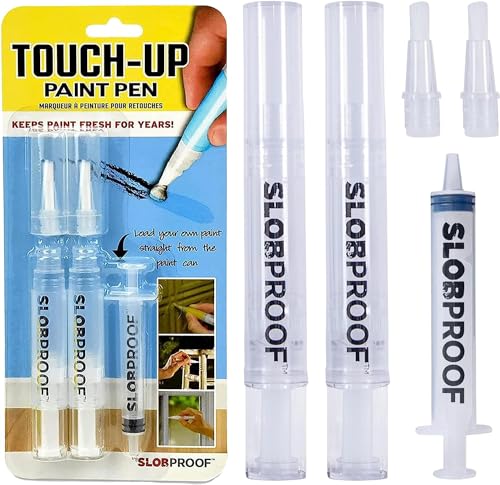 Slobproof Touch-Up Paint Pen - Refillable Paint Brush Pens - Touch-Up Paint Pens for Walls, Window, Wood - Fillable Paint Pens w/ Any Paint Types (Fill with Own Paint for a Precise Match), 2-in-1 Pack