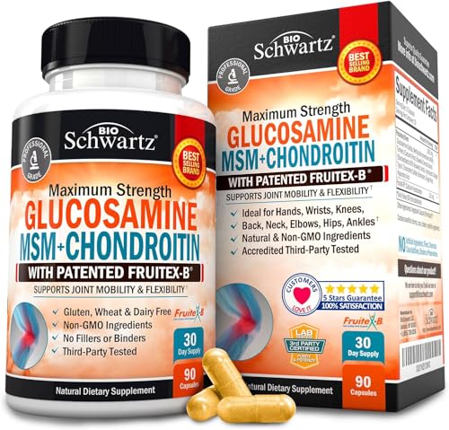 Glucosamine Chondroitin MSM Triple Strength Joint Support Supplement with Collagen Peptides, Turmeric and Ginger, Hyaluronic Acid, Glucosamine Chondroitin Sulfate - Gluten Free, Non GMO, 90 Capsules