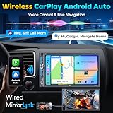 PLZ Pantalla inalámbrica de radio Apple Carplay de 7 pulgadas para receptores de audio de coche, Bluetooth 5.3 Car Play Android Auto Touchscreen, 240 W 4.2 CHN 2 salidas de subwoofers, cámara de