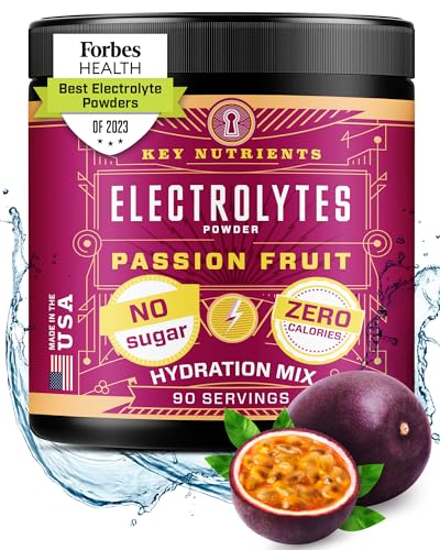 KEY NUTRIENTS Electrolitos multivitamínicos en polvo sin azúcar - Delicioso polvo de electrolitos de maracuyá - Suplemento de resistencia y energía - Polvo de hidratación - Sin calorías - 90 porciones