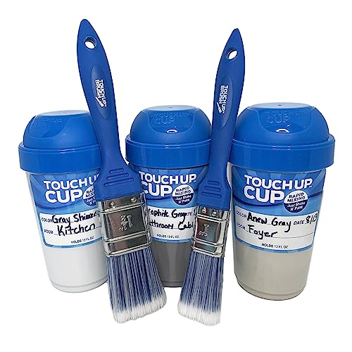 Touch Up Cup Paint Storage Containers and Paint Brushes for Touch Ups, Home Improvement, 3 Plastic Painting Cups with Lids, 2 Brushes, As Seen On Shark Tank Products