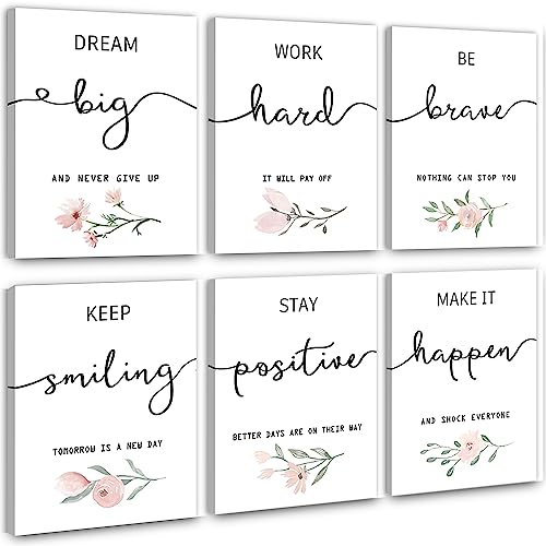 Arte de pared inspirador para dormitorio, decoración de pared motivacional de oficina, lienzo enmarcado para mujeres, niñas, impresiones de citas de afirmaciones positivas, juego de 6 unidades, 8 x 10